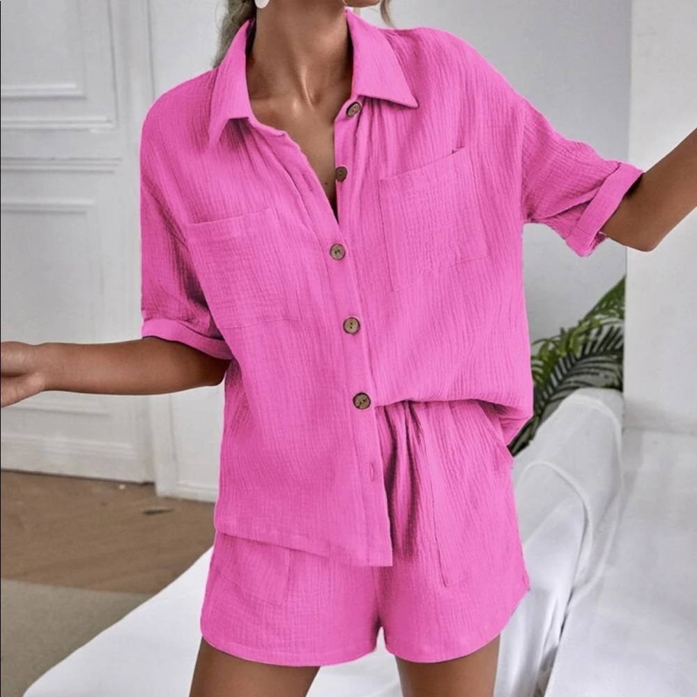 Shein Drop shoulder button front blouse with shorts